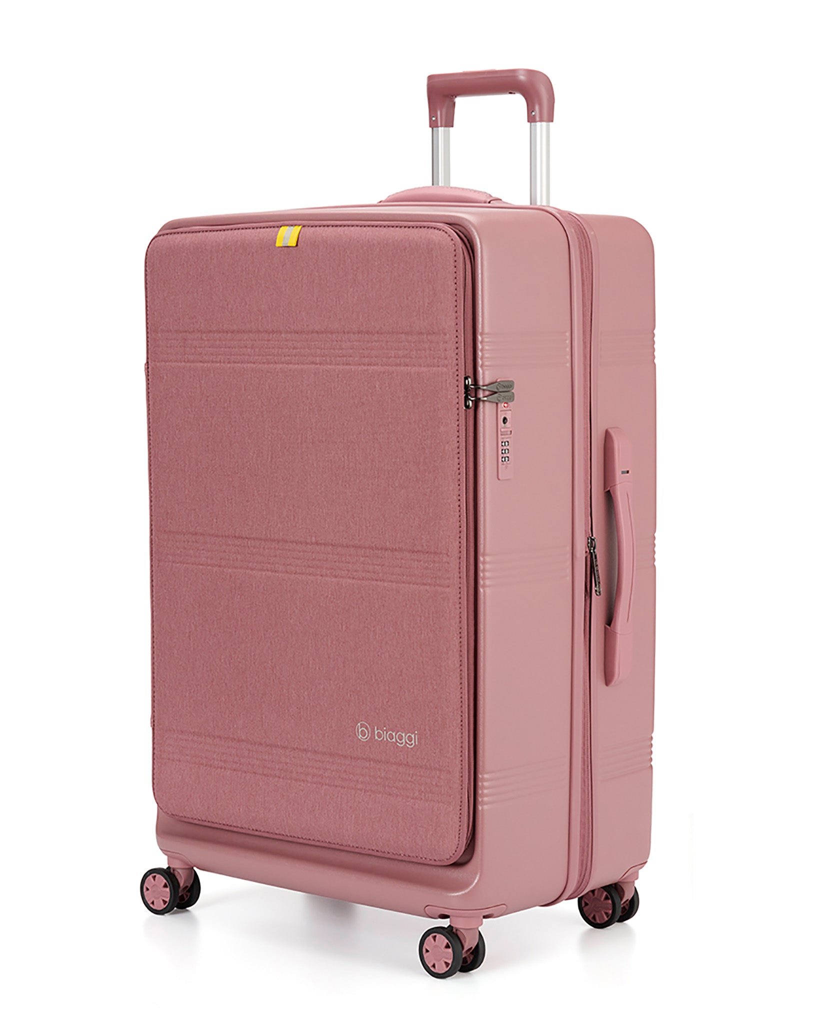 Biaggi Runway Large Check In Suitcase Lightweight Hardside Luggage with Front Opening Built in Weight Sensor Pink